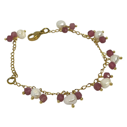 Freshwater Pearl & Pink Tourmaline Dangle Bracelet