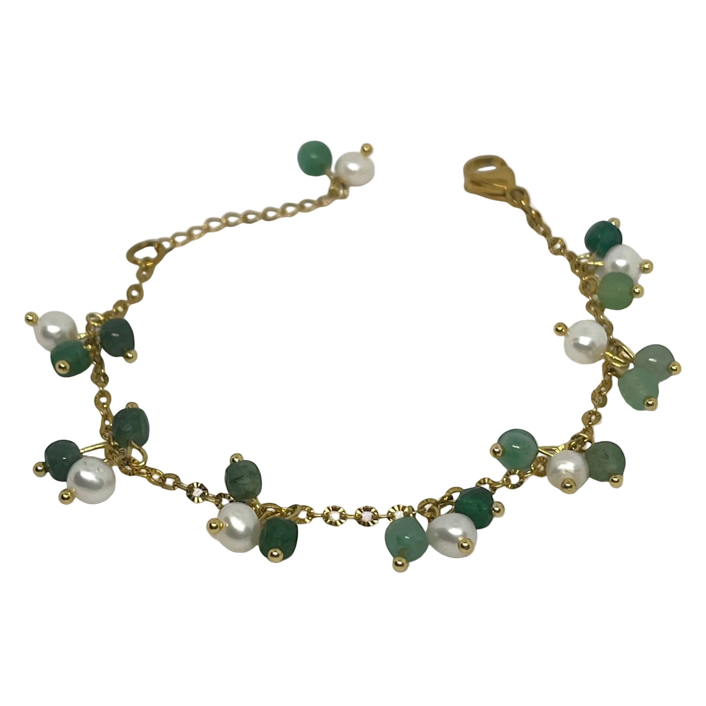 Freshwater Pearl & Green Aventurine Dangle Bracelet