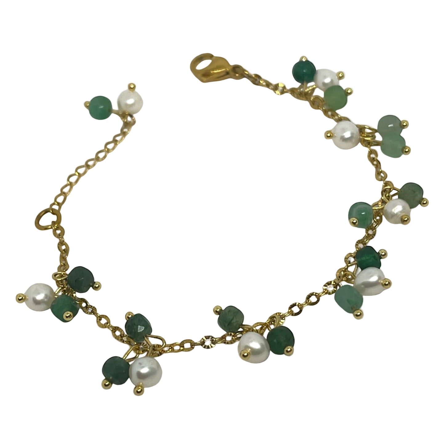 Freshwater Pearl & Green Aventurine Dangle Bracelet