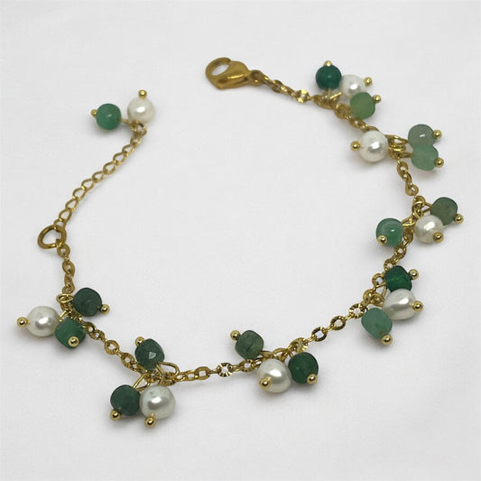 Freshwater Pearl & Green Aventurine Dangle Bracelet