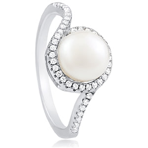 Sterling Silver Freshwater Pearl Ring with CZ