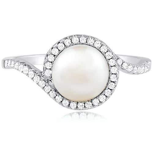 Sterling Silver Freshwater Pearl Ring with CZ