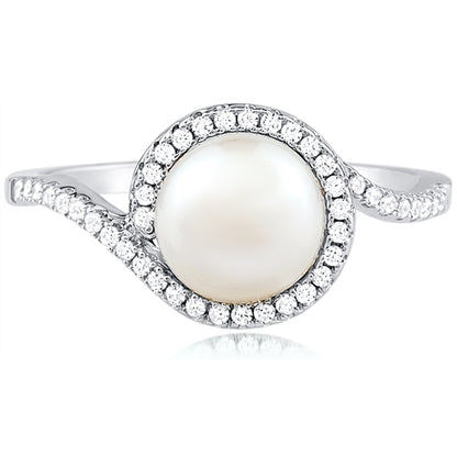 Sterling Silver Freshwater Pearl Ring with CZ