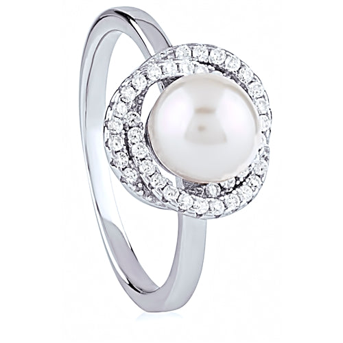 Sterling Silver Rhodium-Plated Freshwater Pearl Ring