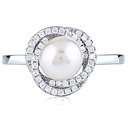 Sterling Silver Rhodium-Plated Freshwater Pearl Ring