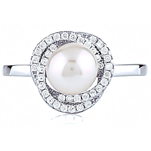 Sterling Silver Rhodium-Plated Freshwater Pearl Ring