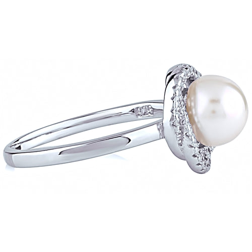 Sterling Silver Rhodium-Plated Freshwater Pearl Ring
