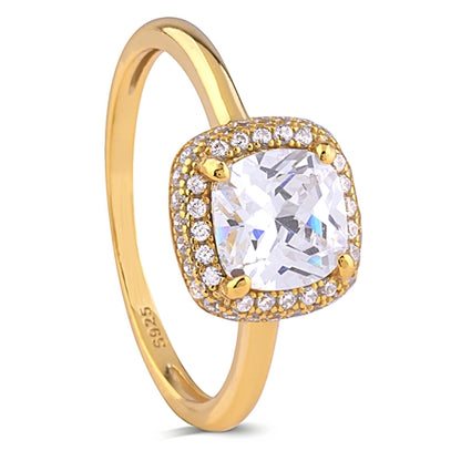 Golden Glow Cushion Cut Ring – 925 Sterling Silver, Gold Plated