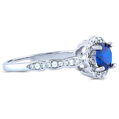 Blue Halo Sparkle Ring – 925 Sterling Silver