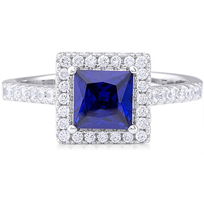 Sterling Silver Square-Cut CZ Halo Ring