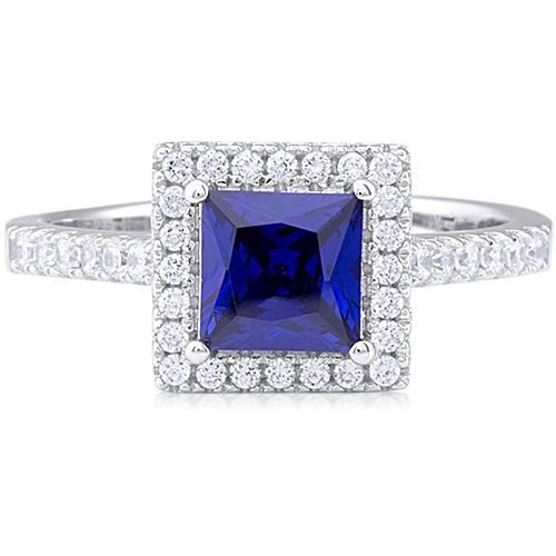 Sterling Silver Square-Cut CZ Halo Ring
