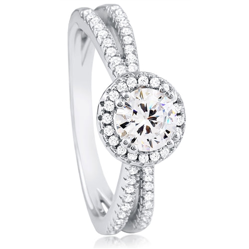 Halo Sparkle CZ Ring – Double Band in Rhodium-Plated Sterling Silver