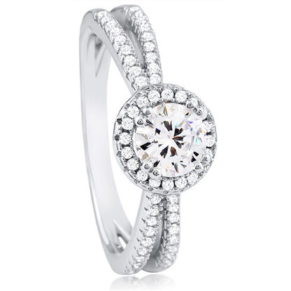 Halo Sparkle CZ Ring – Double Band in Rhodium-Plated Sterling Silver