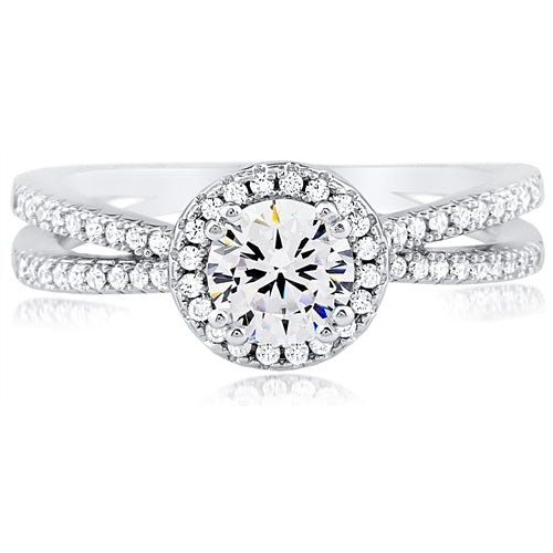 Halo Sparkle CZ Ring – Double Band in Rhodium-Plated Sterling Silver