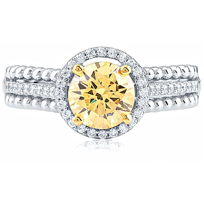Sunlight Glow Halo Ring – Yellow CZ in Rhodium-Plated Sterling Silver