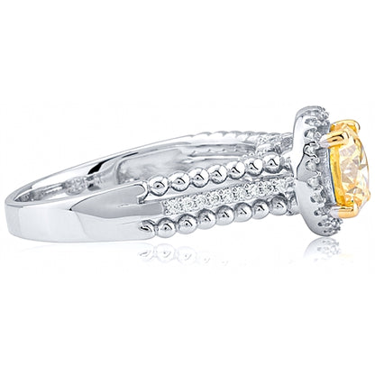 Sunlight Glow Halo Ring – Yellow CZ in Rhodium-Plated Sterling Silver