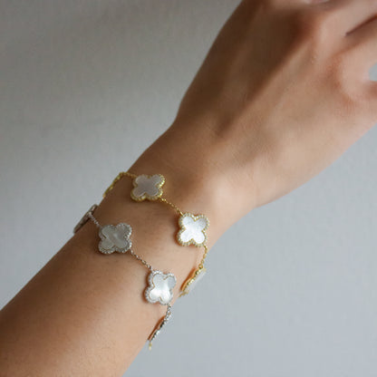 Sterling Silver Mother Of Pearl Clovers Bracelet