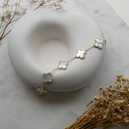 Sterling Silver Mother Of Pearl Clovers Bracelet