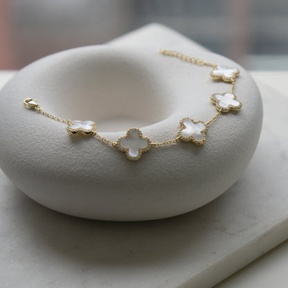 Sterling Silver Mother Of Pearl Clovers Bracelet