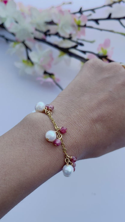 Freshwater Pearl and Rhodonite Dangle Bracelet