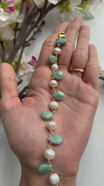 Amazonite and Freshwater Pearl Bracelet